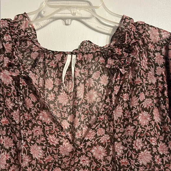 Anthropologie Floral Brown Blouse with Flutter Sleeves Size XL - Picture 6 of 8